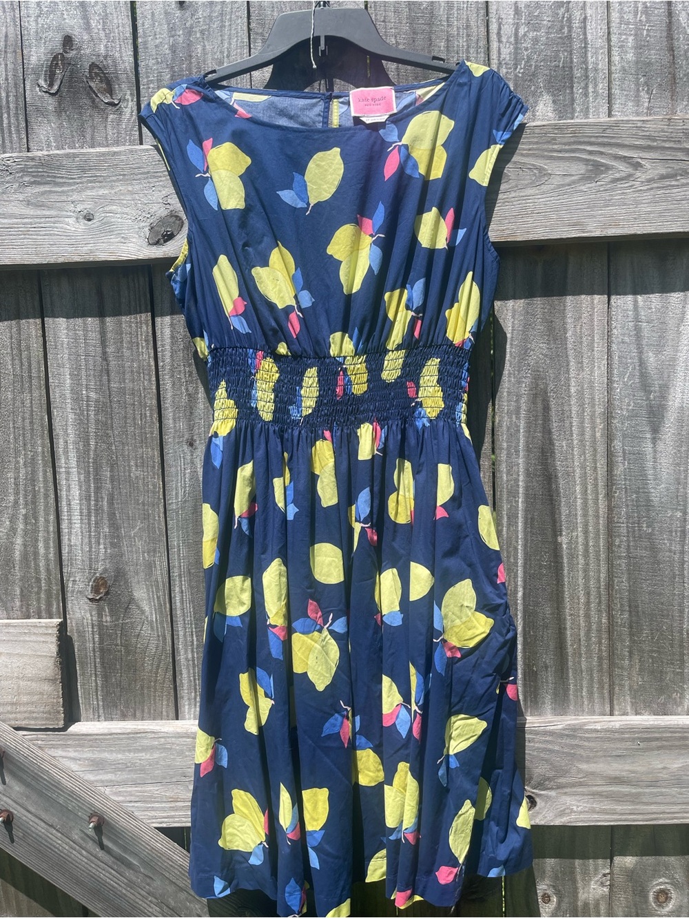 kate spade Lemon print on Navy Blue Fabric Sz 14